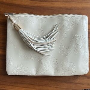 a new day Cream Floral Embossed Clutch with Tassel